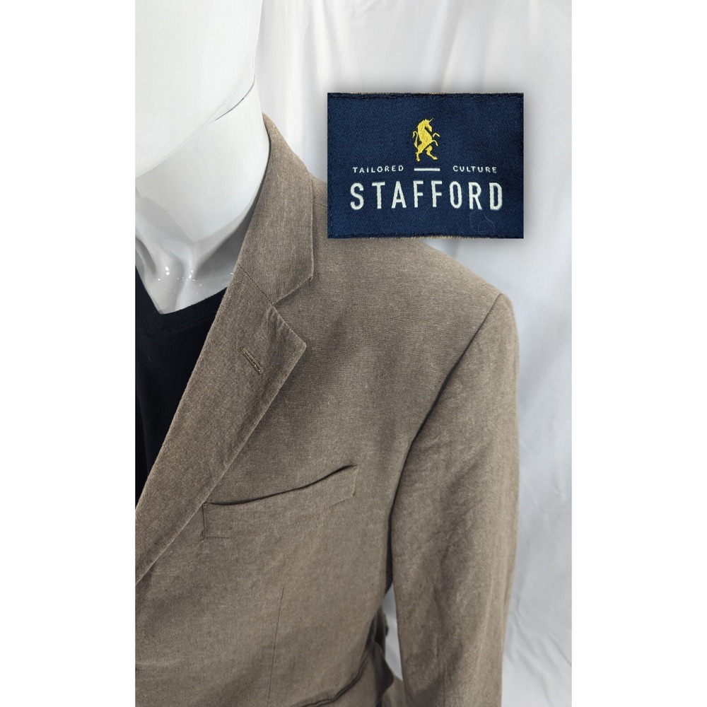 Stafford Blazer Sport Coat Suit Jacket Linen Cotton Blend Heathered Red 42R‎ 44"
